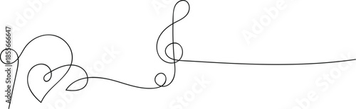 One continuous line drawing of treble clef. Minimalist logo and symbol of sound and music concert in simple linear style. 