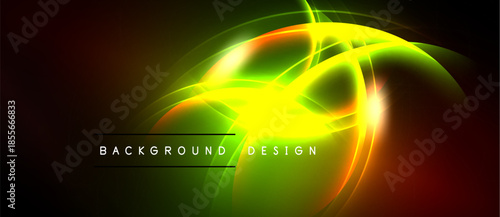 Bright abstract lines create dynamic energy. Vivid green, yellow, orange hues blend seamlessly. Dark background emphasizes glowing curves, shapes.