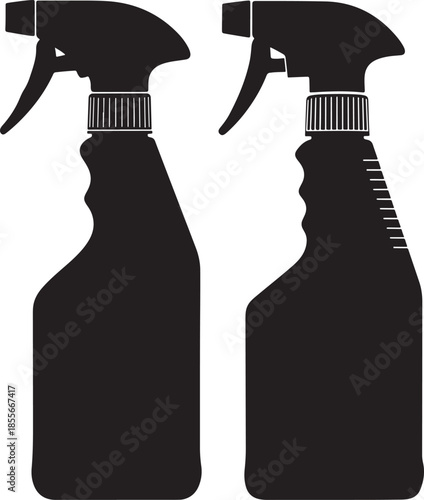 Two black spray bottles silhouettes isolated on white background