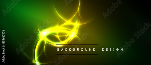 Bright yellow energy swirls over green, dark background. Text reads background design. Vivid, dynamic visual effect.