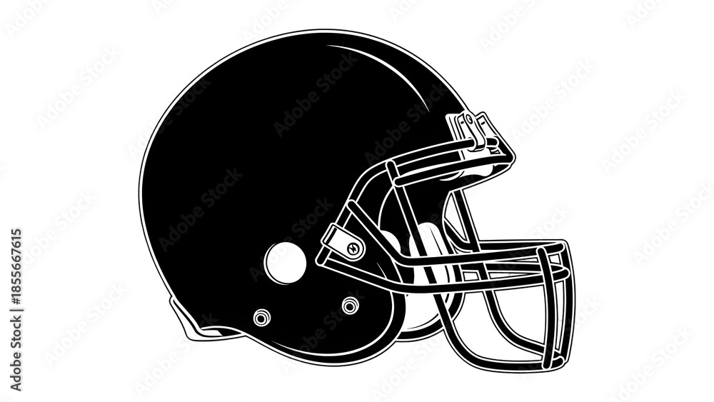 Fototapeta premium Black and white illustration of a football helmet on transparent background