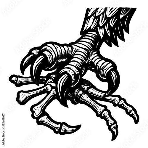 Illustration of an eagle's claw showing detailed talons and feathers.