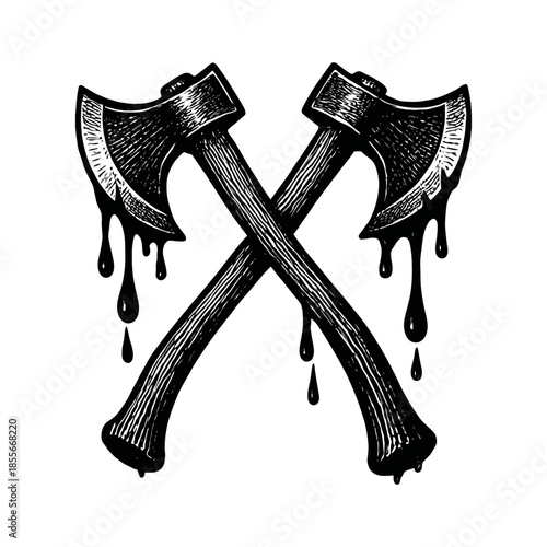Crossed dripping axes illustration with grunge texture.
