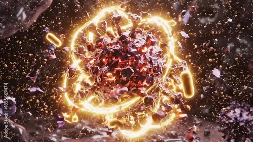 Microscopic View of a Virus Particle with Glowing Energy Field.