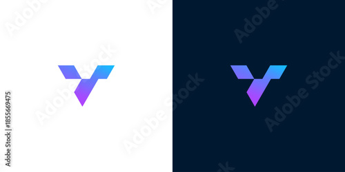 Modern geometric letter Y or V logo design with a smooth blue and purple gradient, presenting a clean and abstract symbol for innovative branding and digital identity projects