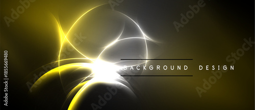 Abstract golden lines radiate from bright center. Dark background creates dramatic effect. Modern design element for projects.