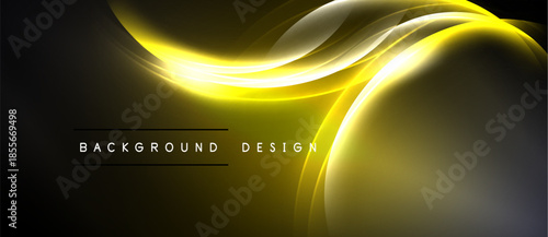 Abstract golden waves flow across dark background. Elegant design suggests energy, motion, luxury. Simple text labels bottom center.