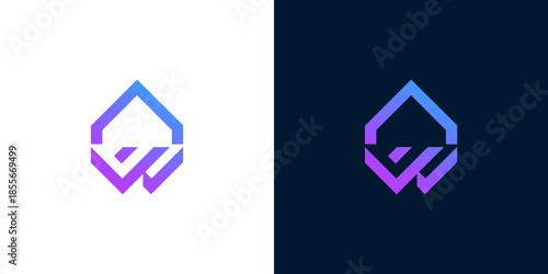 Abstract gradient logo design featuring a modern letter 'W' integrated into a stylish droplet or home icon, symbolizing innovation, growth, and digital solutions