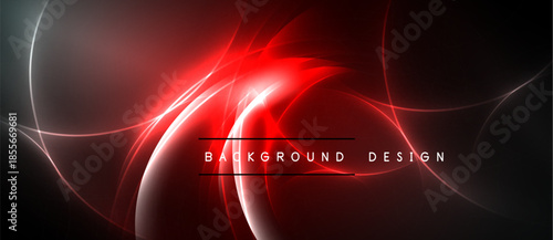 Abstract red design features flowing lines, bright glow, dark background. Modern aesthetic, dynamic composition, elegant presentation.
