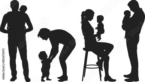 Loving, parents, silhouettes, caring, for, babies, family, bonding, father, mother, holding, child, parenting, affection, childhood, support, tenderness, unity, lifestyle, concept