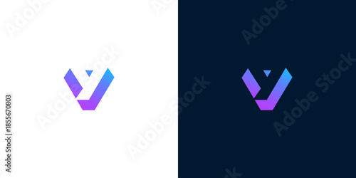 Modern letter V logo template design with gradient color transition on white and dark backgrounds