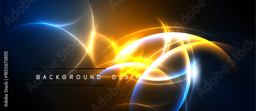 Abstract energy flows, vibrant blue, orange hues. Dynamic light streaks create futuristic visual impact. Dark background emphasizes glowing elements.