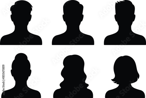 User profile avatar silhouettes male female head icons isolated on white background anonymous people identity illustration vector set