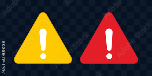 Attention Icon Set. Danger Caution or Alert Risk Warning Vector Symbol in a black filled and outlined style. Safety Notice Sign.