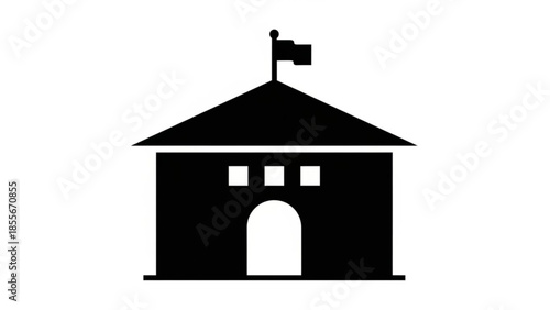 Black and white silhouette of a fort with a flag on top, symbolizing historical defense and architecture