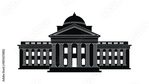 Elegant vector illustration of a classical architectural structure with columns and a prominent dome, symbolizing authority, education, or justice in a timeless design