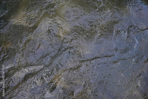 Top view of a river surface with flowing water.