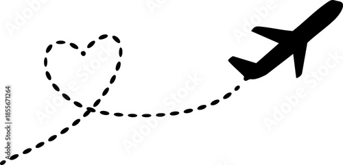 Airplane route with dotted flight path. Airplane with curved dotted flight route. flight path with dotted line, aviation concept, travel background. Airplane line path icon of airplane flight route
