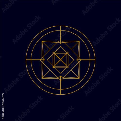 Geometric Patterns in Golden Lines, Abstract Design, Digital Art, Dark Background, Modern Aesthetic