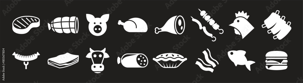 Fototapeta premium meat icons set white on a black background
