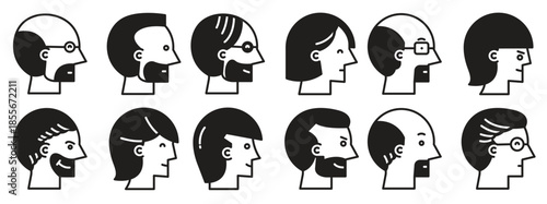 people face avatars side view illustration