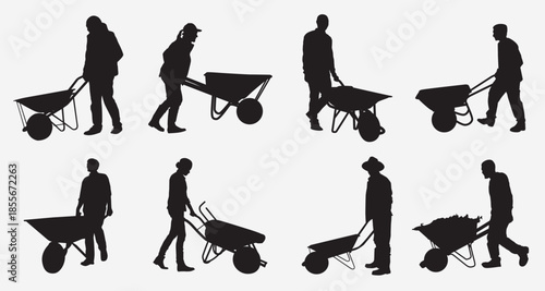 people using wheelbarrow silhouette 