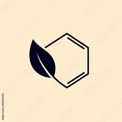 Nature Inspired Graphic Illustration of Leaf and Hexagon Symbolizing Eco-Friendly Concepts in Minimalist Design