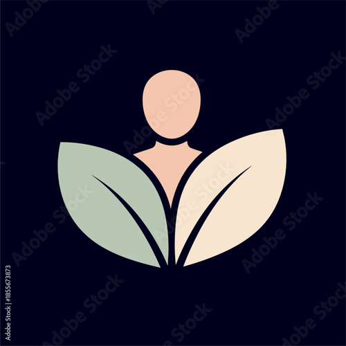 Person Surrounded by Leaves in a Minimalist Design, Nature-Focused Graphic Art