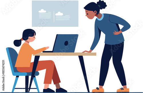 Concerned parent explaining cyberbullying and how to report harassment to a child for mental health and safety illustration