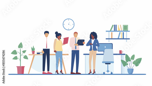 Diverse team collaborating in modern office space