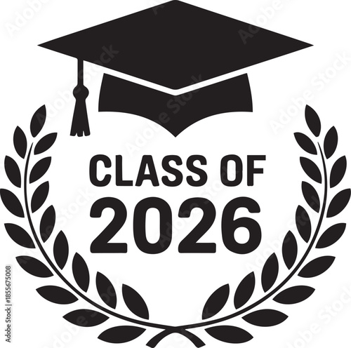 Class of 2026 Graduation Vector with Cap and Laurel Wreath