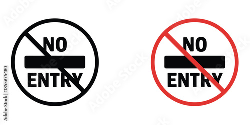 No entry road signs vector illustration for web and UI designs, featuring traffic prohibition symbols for navigation systems