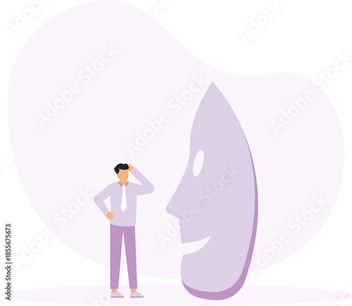 Dishonesty and lies or scam, fraud or fake hiding behind disguise mask concept.
