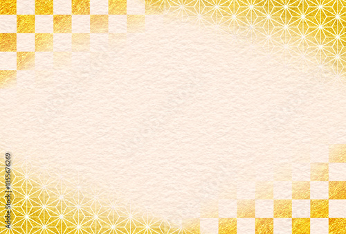和柄　金箔　市松模様　麻の葉　文様　和紙　年賀　正月　お歳暮　和風　枠　和　素材　高級感　豪華　和モダン　おしゃれ　キラキラ　シンプル　Japanese pattern.Celebration Frame.