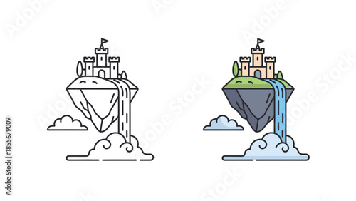 Floating island castle illustration fantasy adventure architectural design