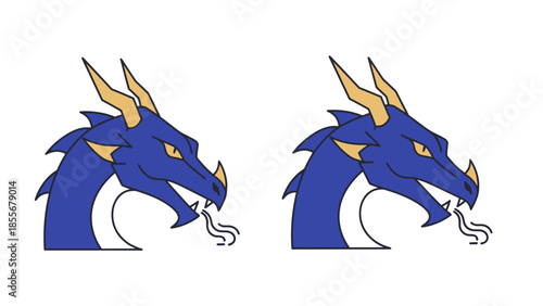 Stylized blue dragon heads vector illustration for fantasy and design projects