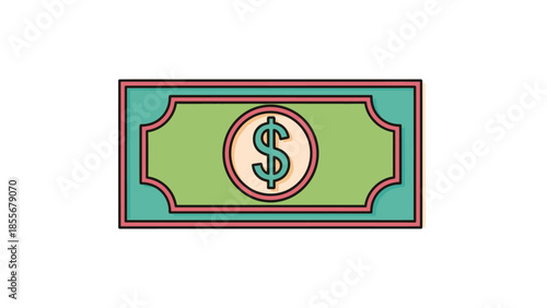 Cartoon dollar bill illustration isolated on white background for financial concepts