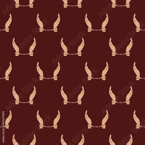 Handcuffs on hands seamless pattern isolated on color background