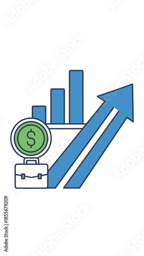 Financial growth concept arrow up bar chart briefcase and dollar sign