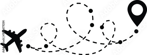 Aircraft tracking line path. Dotted airplane route vector for travel infographic