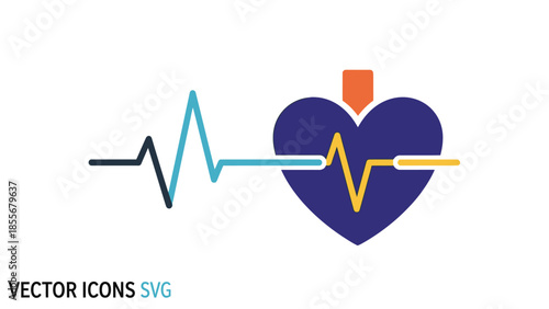 Medical defibrillator icon set heart shape and ekg waveform illustration