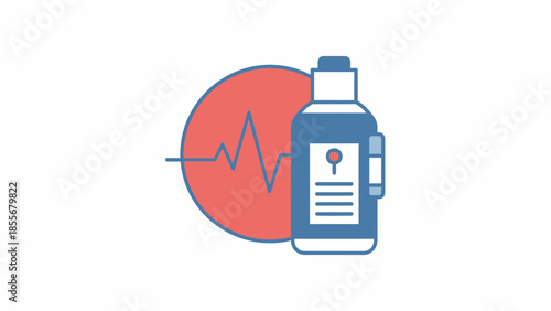 Medical illustration bottle and ekg graphic depicting healthcare and wellness