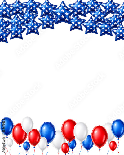 Patriotic balloon postcard frame with star border isolated on transparent background