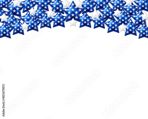 Patriotic star balloon border isolated on transparent background, horizontal layout