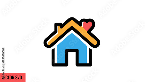 House icon with heart symbolizing home and love on white background
