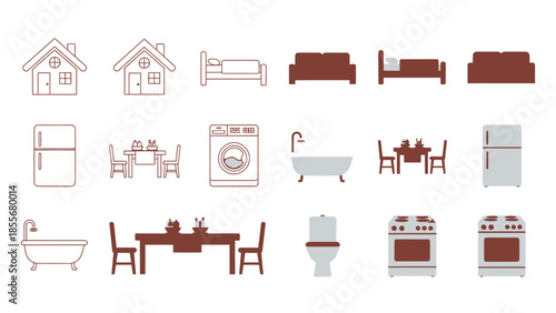 Set of various home furnishing and decor icons for design projects
