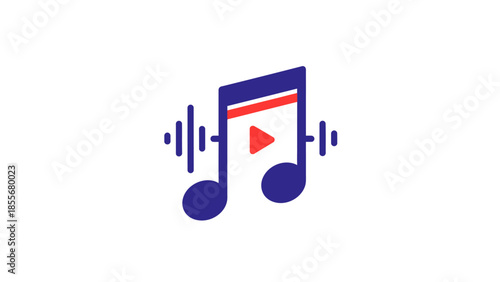 Abstract musical note icon with sound waves and a play button