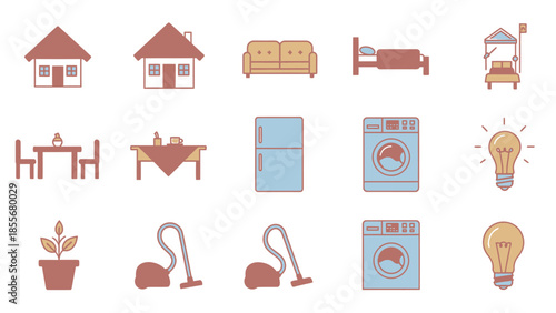 Minimalist home and household icons design elements for various applications