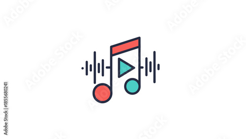 Music note icon with play symbol and sound waves for audio concepts