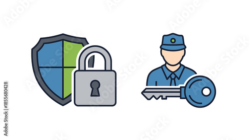 Security concept illustration shield padlock guard key and protection symbols